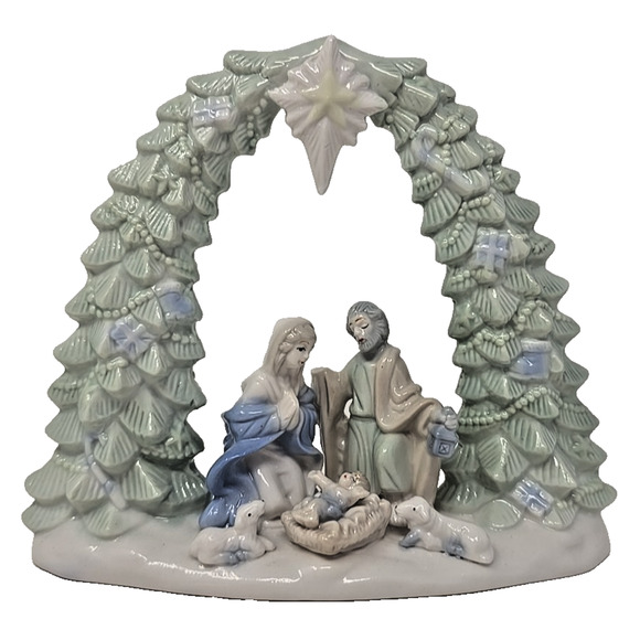 Nativity Scene Pastel Christmas Porcelain Figurine Vtg JTS International U191 - Picture 1 of 9